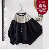 【慢。生活】日系棉麻拼接甜美減齡圓領娃娃衫 1601  FREE 黑色
