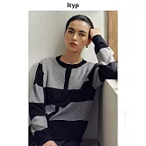 ltyp旅途原品 100%羊毛星空寬條紋開衫 經典休閒撞色針織衫女秋冬 M L  M 黑灰條-星空版