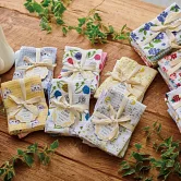 【日本Habituel】居家萬用擦拭 純棉布巾2入組 ‧ 格紋+花鳥(藍)