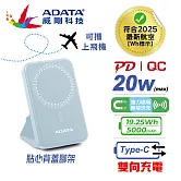 【ADATA 威剛】R050 5000mAh 無線磁吸快充 20W PD/QC極速快充行動電源(BSMI認證) 冰雪藍