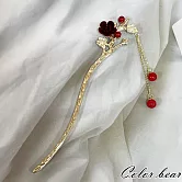 【卡樂熊】錦影流光系列．古風金屬造型髮簪/盤髮器- 紅蕊金枝