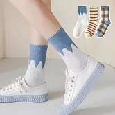 【AnZa】韓風棉料撞色格子條紋襪短襪中筒襪(3入組) A組