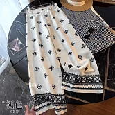 【初色】復古刺繡高腰顯瘦棉麻風直筒休閒闊腿寬褲長褲-白色-13297(M-XL可選) M 白色