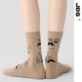 【JDS設計襪】精梳棉塗鴉設計襪  * 困呆呆喵/淺棕
