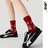 【JDS設計襪】精梳棉塗鴉設計襪 房屋迷跡/紅色