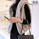 【初色】簡約純色仿毛皮V領無袖連帽馬甲背心外套女外套-共2色-16106(F可選) F 灰色