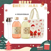 SABON 沐浴油雙瓶聖誕香氛組[沐浴油(500ml)X2+壓頭+聖誕手提包]-聖誕交換禮物-國際航空版 白茶+香蘋薰衣草