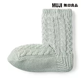 【MUJI 無印良品】女再生聚酯纖維內裏絨毛室內直角襪23-25cm  淡綠