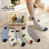 【AnZa】貓咪設計襪組合精選(襪子+收納包)_6款 5入貓咪棉襪+包組