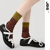 【JDS設計襪】拼色細紋簡約中筒襪  棕拼黄