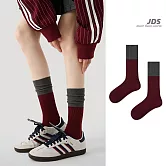 【JDS設計襪】拼色細紋簡約中筒襪 紅拼灰