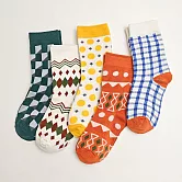 【AnZa】幾何格紋男女休閒襪短襪(5入組)    圖片色
