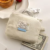 【韓國Livework】燈心絨 小狗 拉鍊零錢包 ‧ 奶油色