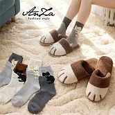 【AnZa】貓咪設計襪4入組+貓爪造型毛絨保暖室內鞋拖鞋 4入貓咪襪+室內鞋