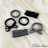 【卡樂熊】基本蝶結織網毛巾圈造型髮束/髮圈- 黑色+灰色