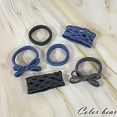 【卡樂熊】基本蝶結織網毛巾圈造型髮束/髮圈- 灰色+藍色