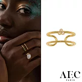 AEC PARIS 巴黎品牌 幸運草白鑽戒指 可調式雙層金色戒指 THIN RING EREBE