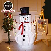 摩達客聖誕-LED燈白色絨毛彈簧摺疊雪人玩偶擺飾(100燈LED燈暖白光USB充電)- 中型
