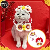 摩達客寵物-新春開運喜氣紅色醒獅帽子圍脖兩件組(變身系列貓咪狗狗適用)-2種尺寸可選 M