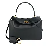 BALENCIAGA 爆款Rodeo 金釦平滑小牛皮迷你手提/斜背二用包 (黑色)