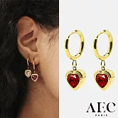 AEC PARIS 巴黎品牌 心型切割紅鑽耳環 金色愛心小圓耳環 MINI HOOPS AEGIR