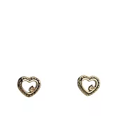 COACH C Logo 鏤空縫線愛心造型針式耳環 (金色)