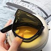 seoul show首爾秀 輕量全折疊套鏡抗UV400太陽眼鏡墨鏡 918  亮黑框夜視黃片