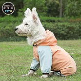 摩達客寵物-拚色可愛風狗狗四腳連身雨衣 粉橘色 多尺寸可選 比熊泰迪小型犬適用 反光條 防水 雨天外出衣 粉橘色2XL