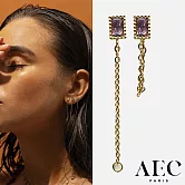 AEC PARIS 巴黎品牌 祖母綠切割粉紫色單鑽耳環 簡約金鍊耳環 Studs Bala Rectangle