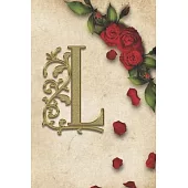 L: Red Rose With Rustic Yellow Background Golden Monogram Initial Letter L Journal Notebook (6