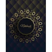 Unruled Notebook: Art Deco Gold & Navy Indian Mandala Soft Cover - Large (8.5 x 11 inches) Letter Size - 100 Unlined Pages - Unlined Gla