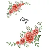 Gry: Personalized Notebook with Flowers and First Name - Floral Cover (Red Rose Blooms). College Ruled (Narrow Lined) Journ