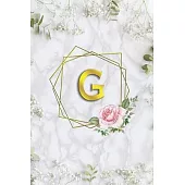 G: Pretty Letter G Initial Monogram- Wide Ruled Pages for Women & Girl - Personalized Name G Journal & Diary- Lovely Whit