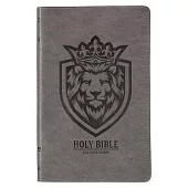 KJV Holy Bible, Gift Edition for Boys King James Version, Faux Leather Flexible Cover, Charcoal Gray Lion Emblem