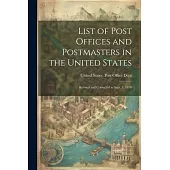 List of Post Offices and Postmasters in the United States: Revised and Corrected to Sept. 1, 1870