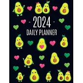 Avocado Daily Planner 2024: Funny & Healthy Fruit Organizer: January-December (12 Months) Cute Green Berry Year Scheduler with Pretty Pink Hearts
