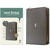 NLT Thinline Reference Zipper Bible, Filament Enabled (Leatherlike, Textured Cross Gray, Indexed, Red Letter)