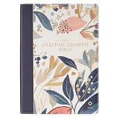 Nlt, the Spiritual Growth Bible Faux Leather, Navy with Leaves