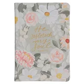 KJV Bible Compact Faux Leather, Gray Floral Printed Ps. 23:3