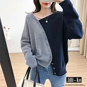 【Jilli~ko】不規則領撞色針織衫 7181　 FREE 灰色