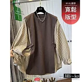 【Jilli~ko】復古假兩件衛衣拚色條紋設計感襯衫袖 J12398  FREE 咖色