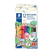 【STAEDTLER 施德樓】快樂學園可擦拭色鉛筆 12色組