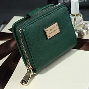 A+ accessories 金屬飾牌單色好用拉鍊女用短夾 (3色可選)綠色