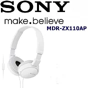 SONY MDR-ZX110AP 好音質 隨身便攜耳罩式I Phone 安卓 手機專用耳機 新力公司貨.保固一年 純真白