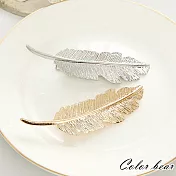 【卡樂熊】韓版時尚女伶金屬羽毛葉片造型髮夾-耀眼銀