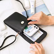 CHENSON iphone羊皮手機包零錢斜背包 黑(W00008-3)