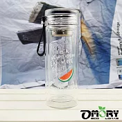 【OMORY】水果塗鴉雙層玻璃隨身水瓶(附濾網)-300ml西瓜