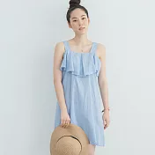 【Lockers 木櫃】性感露肩荷葉花邊綁帶短袖連身裙/連衣裙/洋裝(淺藍色)