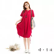 【慢。生活】抽繩縮口兩穿棉麻連身裙(2色)-F　FREE紅