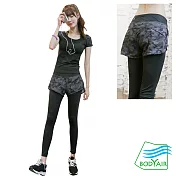 【BODYAIR嚴選】假兩件彈力迷彩九分褲(瑜珈.運動) M